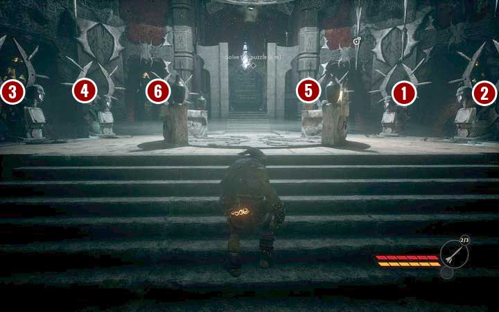 Inside there is a puzzle: you have to press the statues in the correct order to compose a coherent description of the ritual - Bonus objective - the dagger | Mission 4 - That Which is Hidden - Mission 4 - That Which is Hidden - Styx: Shards of Darkness Game Guide