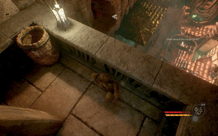 Turn left next to the torch to find a balcony with a rope - Get the Quartz and find the way out of the prison | Mission 5 - Caught in the Trap - Mission 5 - Caught in the Trap - Styx: Shards of Darkness Game Guide