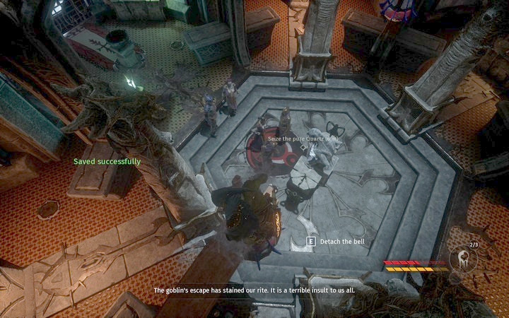 Climb into the dome over the window, onto the beam with the alarm bell - from here, you can eavesdrop on the conversation - Reach The Dome and steal the key | Mission 7 - Manipulation - Mission 7 - Manipulation - Styx: Shards of Darkness Game Guide