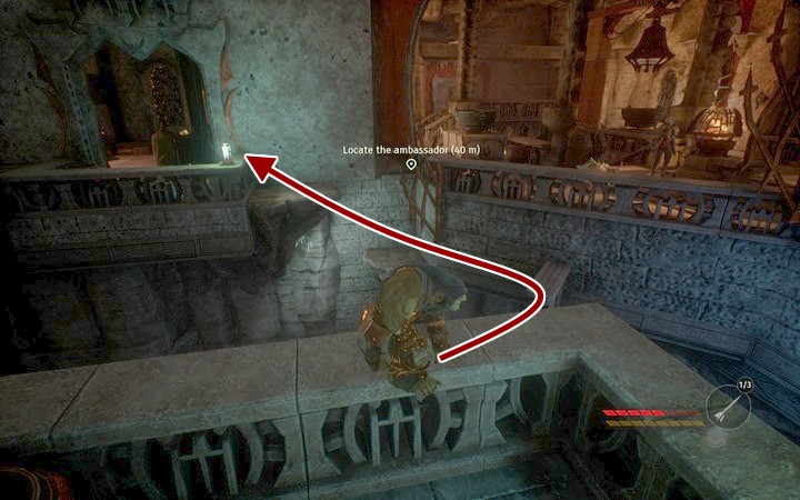 Here, first take down (it is the cheapest with sand or bolts) two flying insects and climb over handholds by the door to the higher level, where you can jump towards the ambassador - Nobility Quarters | Mission 7 - Manipulation - Mission 7 - Manipulation - Styx: Shards of Darkness Game Guide