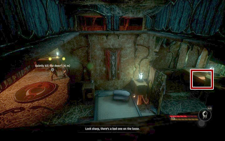 You can plant a document that will have the dwarf go to a specific location - Nobility Quarters | Mission 7 - Manipulation - Mission 7 - Manipulation - Styx: Shards of Darkness Game Guide