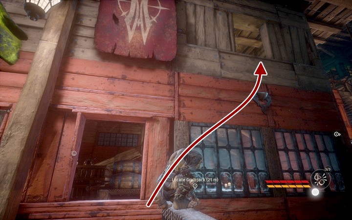 and then, over the handhold into the bedroom, to get the key - Kill Grab-Jack and collect quartz | Mission 6 - Smell of Freedom - Mission 6 - Smell of Freedom - Styx: Shards of Darkness Game Guide