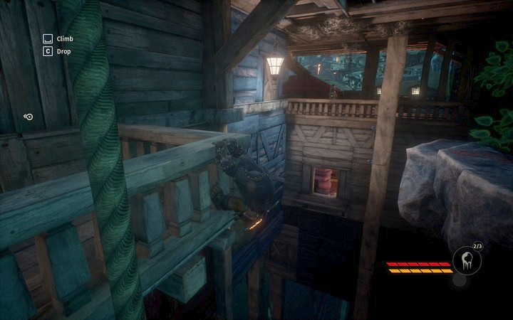 Then you can easily climb the wall of the red building, while still walking next to the rocks - City of thieves | Mission 1 - Revelations - Mission 1 - Revelations - Styx: Shards of Darkness Game Guide