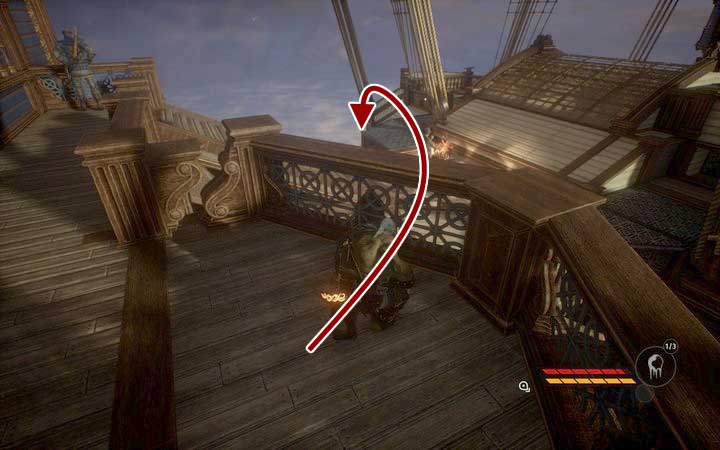 Jump on the stern to the lowest floor possible, and youll almost be there - Diplomatic problems | Mission 1 - Revelations - Mission 1 - Revelations - Styx: Shards of Darkness Game Guide