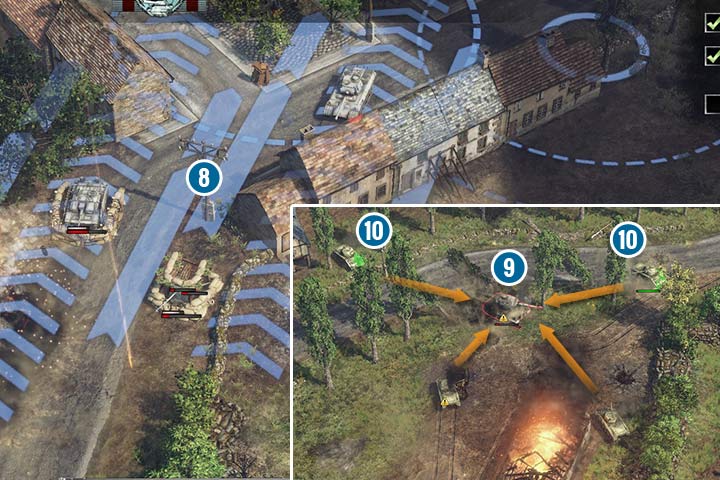 Send both bombers to destroy the forces in the city. Defeating a Tiger heavy tank, which is a difficult enemy, will be the hardest thing to do. Eliminate enemy infantry, this will allow you to surround the tank and deal damage to its weaker parts of the armor which are located on sides and back. - Mission 2 - Battle of the Hedgerows | Allied | Campaign - Allied - Sudden Strike 4 Game Guide