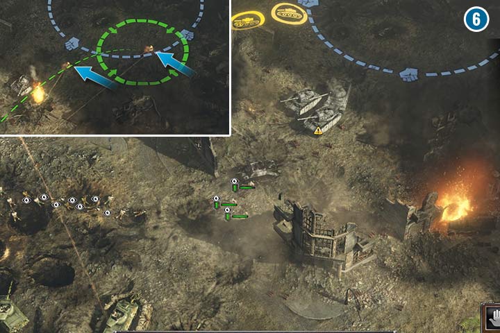 Move your infantry to the ruins with anti-aircraft cannons and have your tanks right behind them. The enemy also has his armored units there. The anti-aircraft guns can be destroyed with artillery if you are able to spot fire coming out of their cannons (the smaller picture). - Mission 7 - Operation Plunder | Allied | Campaign - Allied - Sudden Strike 4 Game Guide