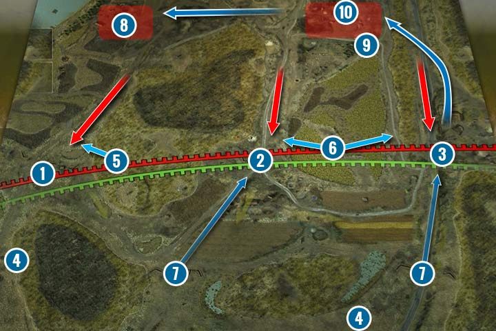 Youve got to defend 3 areas, of which the central (2) and the right one (3) will have to be defended a bit longer - Mission 6 - Balaton Defense Operation | Soviet | Campaign - Soviet - Sudden Strike 4 Game Guide