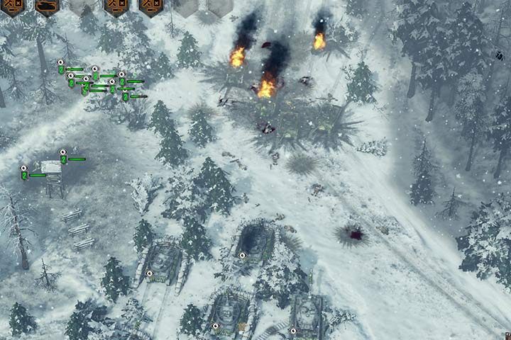 Get rid of the mines, and prepare for a counterattack. Hide your infantry and vehicles in thick bushes, so that none of your vehicles gets destroyed. - Mission 7 - Battle of the Bulge | German| Campaign - German - Sudden Strike 4 Game Guide