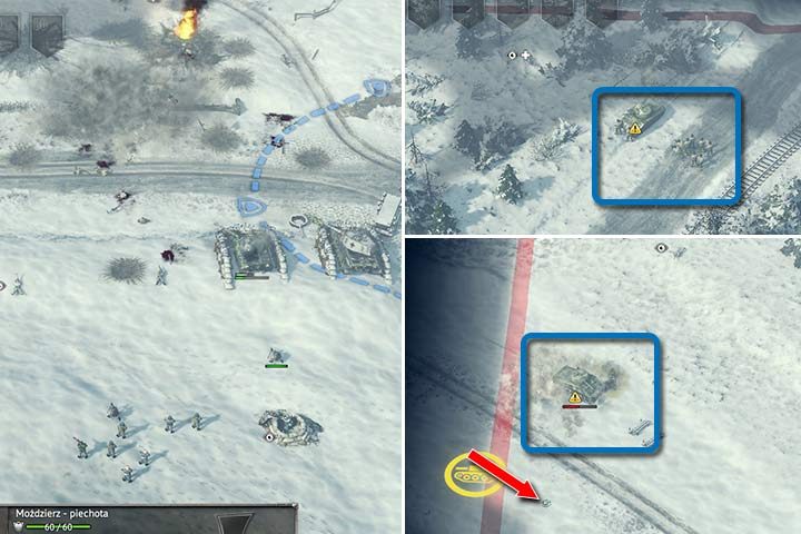 Set up fortified lines in both towns. Fortify your tanks and guns, keep you infantry ready, and send your scouts in front of your emplacements. You can destroy first tanks that will arrive (they will have no support). Place mines (right part of the picture), or send tanks to flank your enemy. Mines will damage caterpillar tracks, and crews will leave their vehicles and join the assault. - Mission 7 - Battle of the Bulge | German| Campaign - German - Sudden Strike 4 Game Guide
