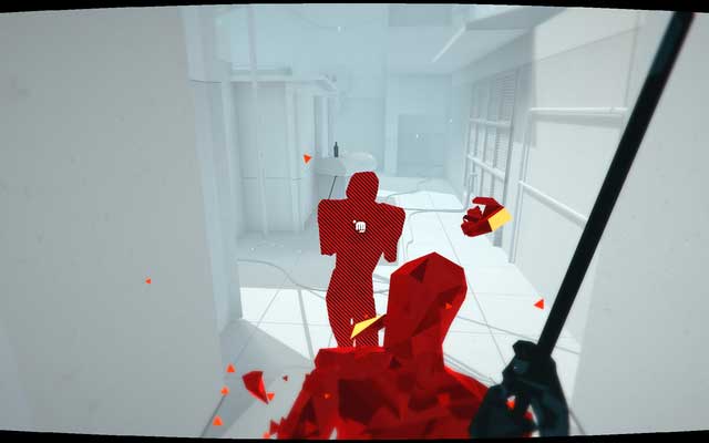 Pick up a crowbar on your left - it is enough to take down two enemies and disarm the third one - Levels 11-15 - Walkthrough - SUPERHOT - Game Guide and Walkthrough