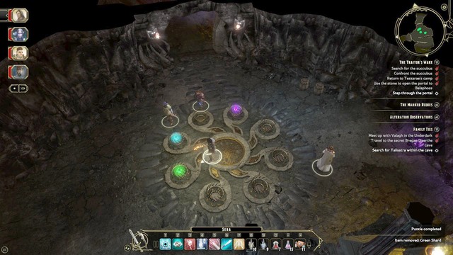 With both crystals on you, approach the circle in front of the door (M13,7) and arrange them in the way shown in the above screenshot - Family Ties - Dalanirs quest | Companions quests - Companions quests - Sword Coast Legends Game Guide