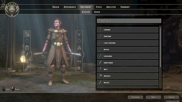 Selection of the weapons of the character you create - Character creation | Character - Character - Sword Coast Legends Game Guide
