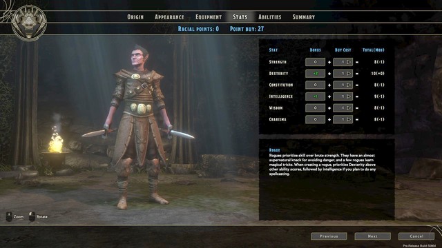 The window with the statistics of the character you create - Character creation | Character - Character - Sword Coast Legends Game Guide