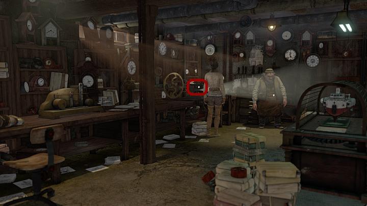 Approach the projector on the far side of the basement counter and use the found film reel to begin the screening - Steiners medicine | Chapter three | Walkthrough - Chapter three - Syberia 3 Game Guide