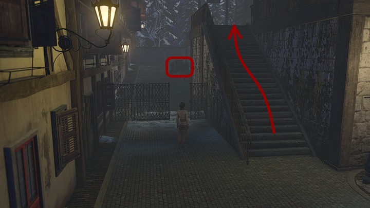 Make your way to the stairs, but before you go up, head left, into the back alley - behind an opened gate youll find a wooden cart - Return to the hospital | Chapter three | Walkthrough - Chapter three - Syberia 3 Game Guide