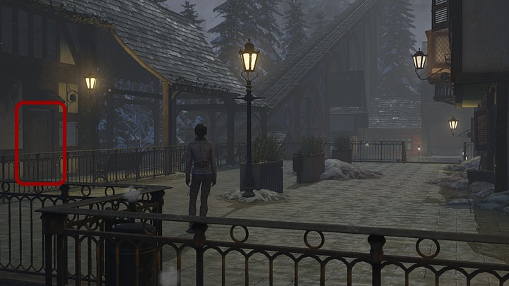 When on the square, head for the building on the left - Return to the hospital | Chapter three | Walkthrough - Chapter three - Syberia 3 Game Guide