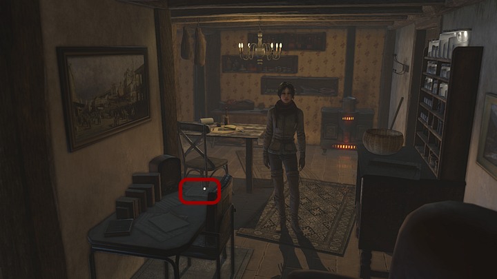 Get into the next room and collect the papers lying on the table (customs officers pile of papers) - Get some booze for the watcher - Chapter eight - Syberia 3 Game Guide