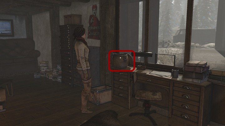 When getting back, zoom in on a wicker basket and take the hip flask (customs officers flask) - Get some booze for the watcher - Chapter eight - Syberia 3 Game Guide