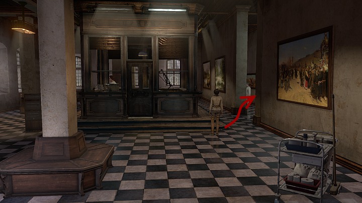 Once youve turned up on the ground floor, approach the front office - Leave the sick ward and find Dr. Zamiatin | Chapter one | Walkthrough - Chapter one - Syberia 3 Game Guide