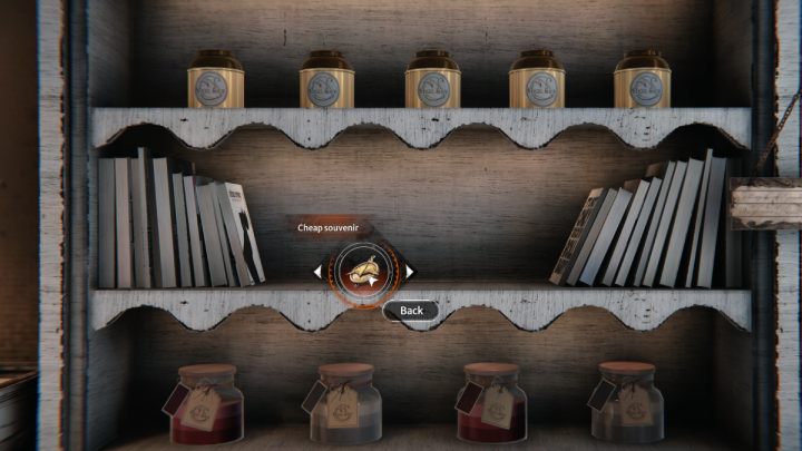 Examine the shelf at the counter to your right and place the cheap souvenir you got from the vending machine there - Siberia The World Before: Vaghen - Bridge of Mists, autumn 2005 part 1 - walkthrough - Walkthrough - Syberia The World Before Guide