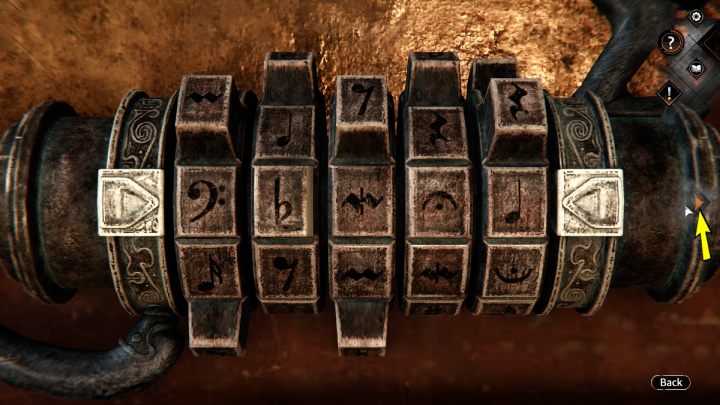 When setting the code combination, keep in mind that the last two parts of the lock have the same symbols on the different parts - Siberia The World Before: Vaghen - Bridge of Mists, autumn 2005 part 1 - walkthrough - Walkthrough - Syberia The World Before Guide