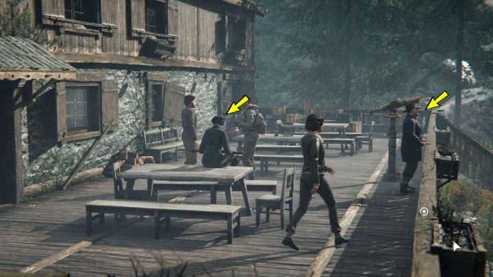 Go out on the terrace and talk to Leni and the man standing by the railing - Syberia The World Before: Vaghen - Silberspiegel refuge, 1944 - walkthrough - Walkthrough - Syberia The World Before Guide