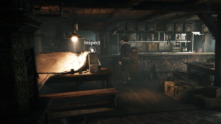 Head to the ground floor of the refuge and walk up to the radio on the table near the counter - Syberia The World Before: Vaghen - Silberspiegel refuge, 1944 - walkthrough - Walkthrough - Syberia The World Before Guide
