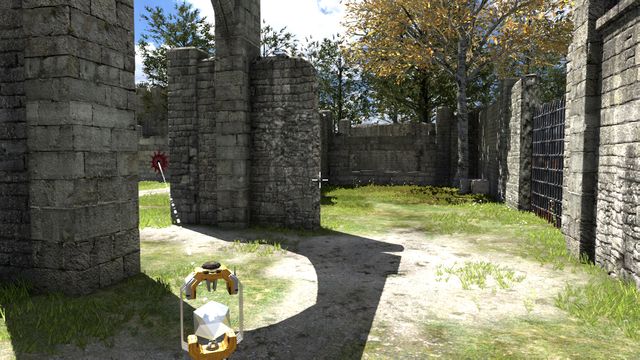 Point the first connector into the button - Through a Window | World 1 - World 1 - The Talos Principle Game Guide