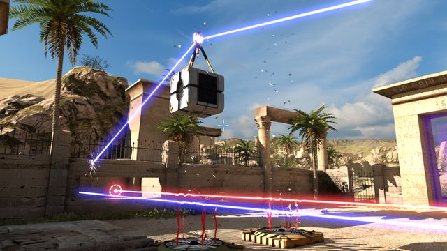 Take it and put it on another hexahedron connecting the transmitter with the button - It will cause the hexahedron to float - Bunny Hop | World 2 - World 2 - The Talos Principle Game Guide