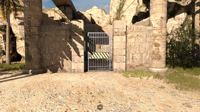 Steel gate with the lever behind it. - Haircut | World 2 - World 2 - The Talos Principle Game Guide