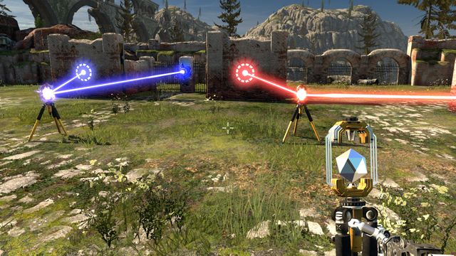 Left the blue button connected with the beam - Ray Trivia | World 3 - World 3 - The Talos Principle Game Guide