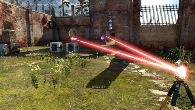 Move the beam to the button under the turret. - BFF | World 3 - World 3 - The Talos Principle Game Guide