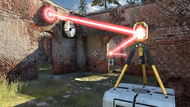 Now, place BOTH connectors on the hexahedrons: connect the first one with the transmitter and the fan button, as for the second, connect it with the first connector as well as with the button of the fan on the ground - BFF | World 3 - World 3 - The Talos Principle Game Guide