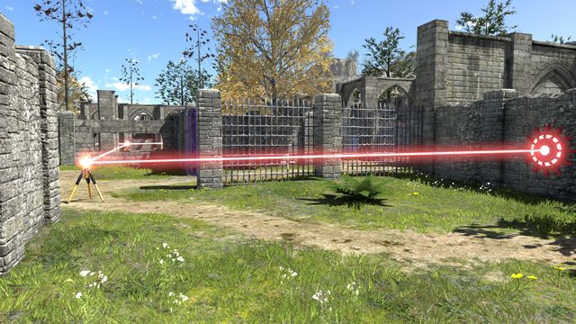 Relay the red beam towards the button in the distance - Colliding Beams | World 4 - World 4 - The Talos Principle Game Guide