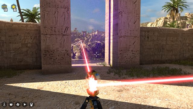 Now, direct the beam from the connector in the center, up in the air (as seen from the direction of the crater), through a connector and use another connector to direct it towards the button in the side corridor that has been left open after you have completed the puzzle - World 2 | All Stars - All Stars - The Talos Principle Game Guide