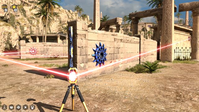 Then, use the connectors to redirect the red beam to the red button in the middle, to have the cube float in the air - World 2 | All Stars - All Stars - The Talos Principle Game Guide