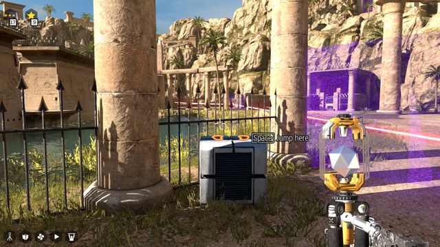 Jump with the connector t the other side of the gate - World 2 | All Stars - All Stars - The Talos Principle Game Guide