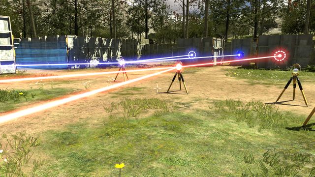 Use the second connector to connect the red source with the corresponding button and the button opposite - Ray Mania | Bonus stage - Bonus stage - The Talos Principle Game Guide