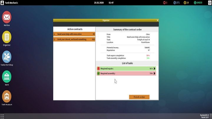 Here you can check whether you can return vehicles to customers. - Repairing tanks in Tank Mechanic Simulator - Basics - Tank Mechanic Simulator Guide
