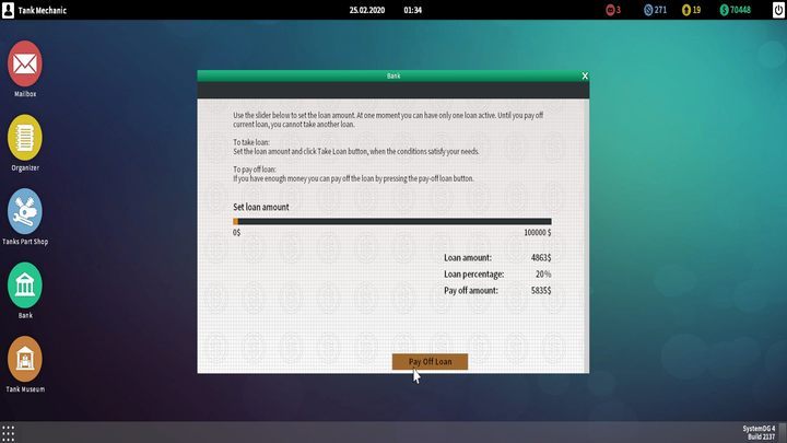 You can get loan from your tablet or computer. - Loans in Tank Mechanic Simulator - Basics - Tank Mechanic Simulator Guide