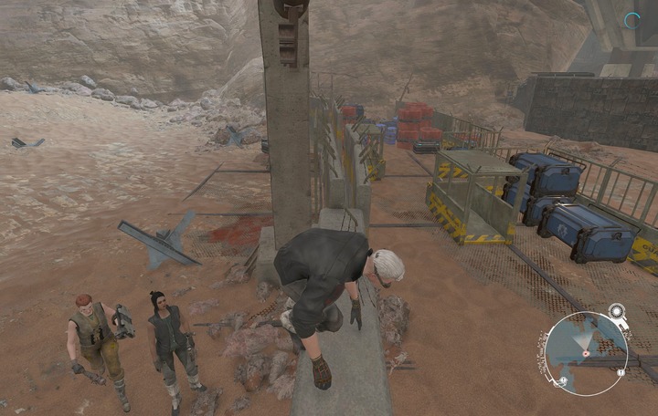 To the right of the gate, there is a length of barbed wire missing - you can climb there. - Side quests in The Caravanserai - Side quests - The Technomancer Game Guide