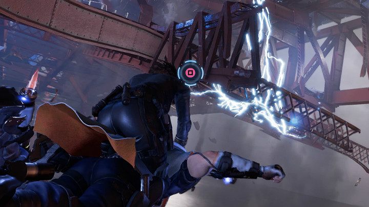 After a short flight, the battle moves to one of the narrow platforms of the bridge - Marvels Avengers: The light that failed, walkthrough - Gold Coast - Marvels Avengers Guide