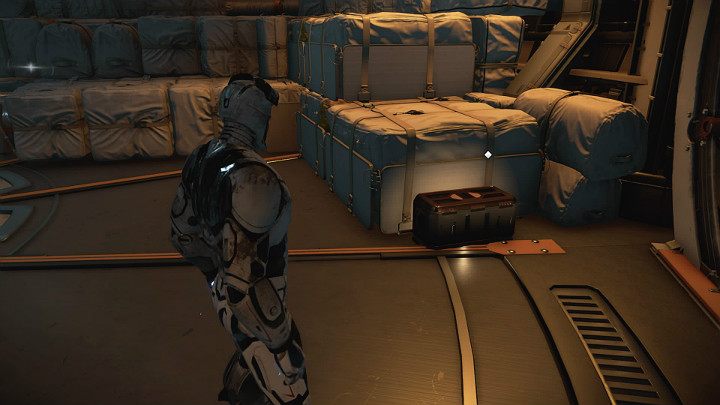 When you reach a circular room, look for a gear chest - it is located to the right, just in front of the tightly sealed packages - Marvels Avengers: Testing 1, 2, 3, walkthrough - Earth Orbit - Marvels Avengers Guide