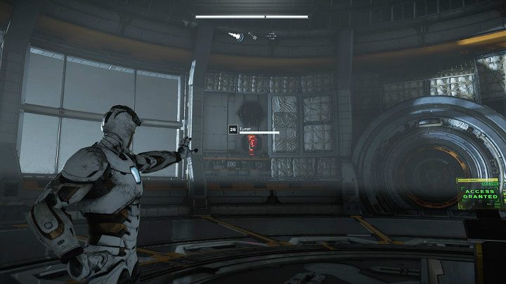 Laser guns will appear on the walls of the room - destroy them - Marvels Avengers: Testing 1, 2, 3, walkthrough - Earth Orbit - Marvels Avengers Guide