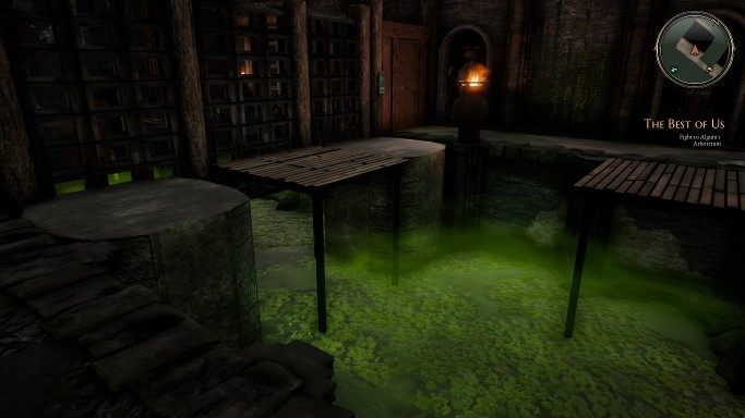 Push the stones as far left as you can. They will create a bridge. - Stones to push | Stone puzzles in The Bards Tale 4 - Puzzles - The Bards Tale 4 Game Guide