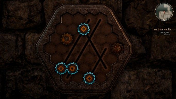 Push each wheel, starting from the right - Hidden Hand and The Best of Us | The Bards Tale 4 Main Quest Walkthrough - Main Quests - The Bards Tale 4 Game Guide