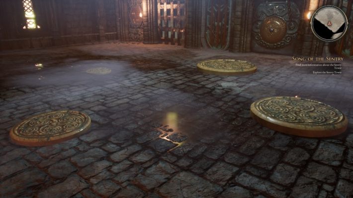Continue into a room with buttons, with glyphs on them - Song of the Sentry | Side Quests in The Bards Tale 4 - Side Quests - The Bards Tale 4 Game Guide