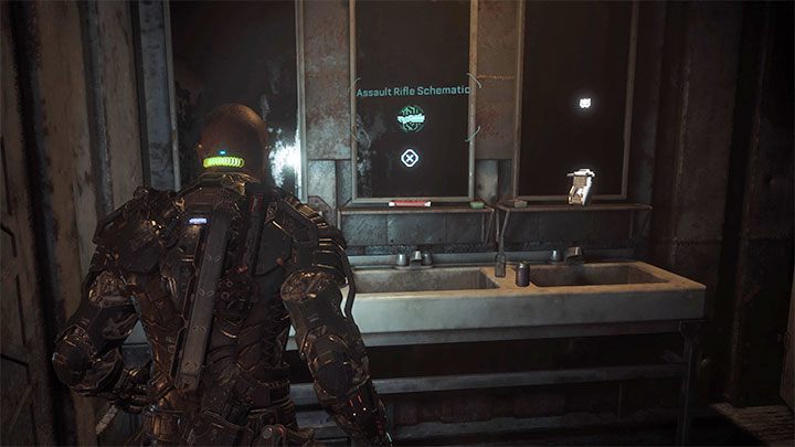 The Schematic is on the shelf in front of the mirror - Callisto Protocol: Assault Rifle Schematic - secrets, collectibles - Schematics - The Callisto Protocol Guide