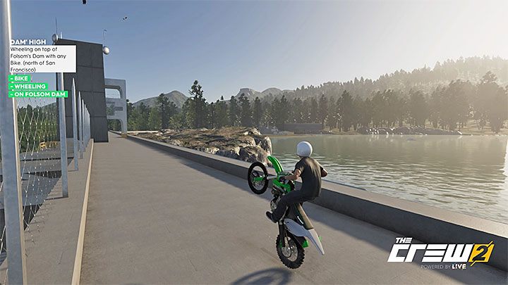 Description: Wheeling on top of Folsoms Dam with any Bike (north of San Francisco) - The Crew 2: Album - Off-Roadin - The Crew 2: Photo Ops - The Crew 2 Game Guide
