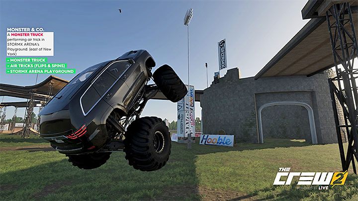 Description: A monster truck performing air trick in Stormx Arenas Playground - The Crew 2: Album - Freestyle - The Crew 2: Photo Ops - The Crew 2 Game Guide
